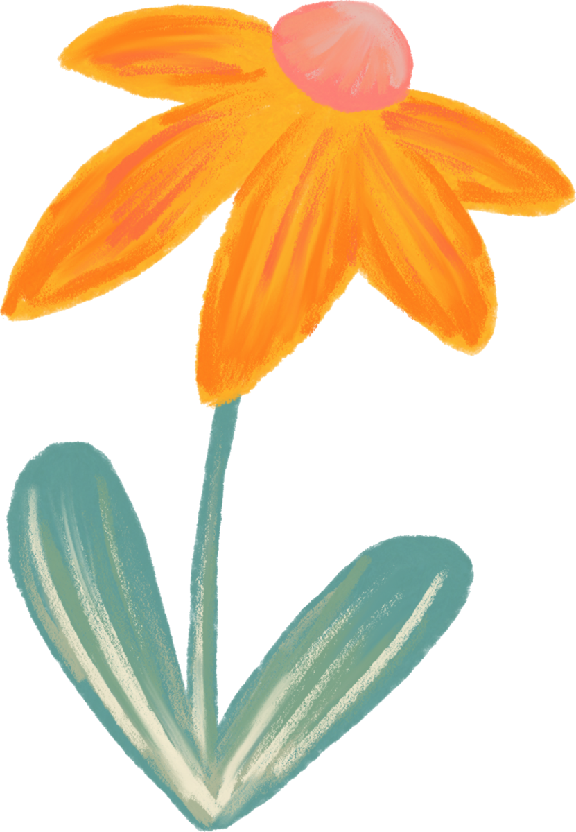 Illustration of an orange daisy with leaves